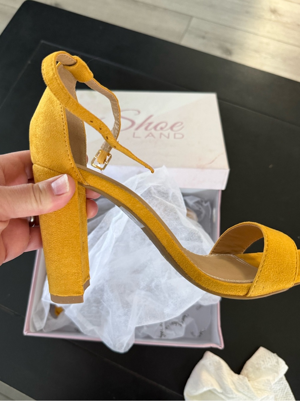 Mustard Yellow Suede Block Heel Sandals with Ankle Strap